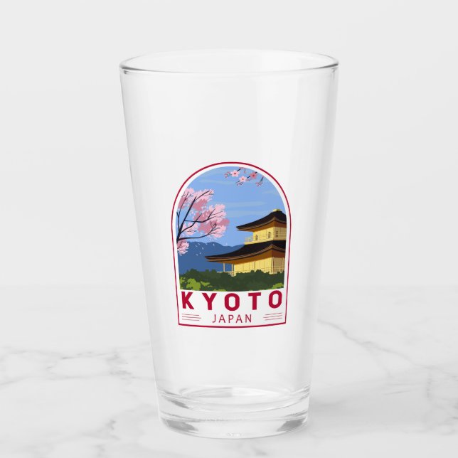Kyoto Japan Travel Retro Travel Emblem Glass (Front)