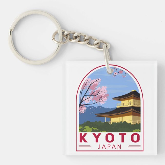 Kyoto Japan Travel Retro Travel Emblem Keychain (Front)