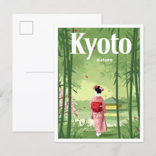 Kyoto Japan Vintage Art Travel Illustration Postcard