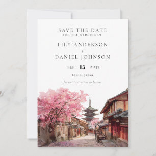 Kyoto Japan Watercolor Elegant Wedding Save The Date