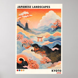 Kyoto Japanese Landscape Poster, Vintage Japandi Poster