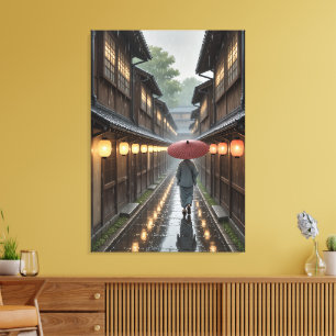 Kyoto Lantern Rain – Ghibli-Inspired Art Print