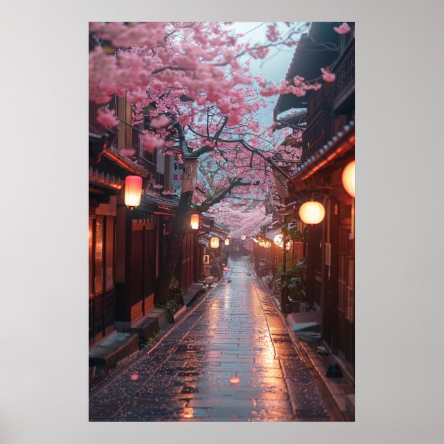 Kyoto Street at Dusk – Lantern Japanese Art Poster (Front)