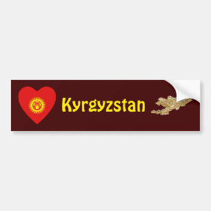 Kyrgyzstan Flag Heart + Map Bumper Sticker