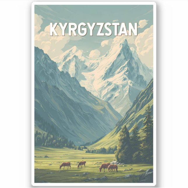 Kyrgyzstan Illustration Travel Art Vintage (Front)