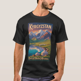 Kyrgyzstan Mountains Illustration Travel Art Vinta T-Shirt