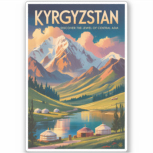 Kyrgyzstan Yurt Illustration Travel Art Vintage