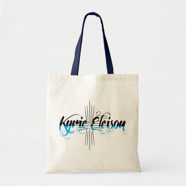 Kyrie Eleison Religious Phrase Stylized Text Tote Bag (Front)
