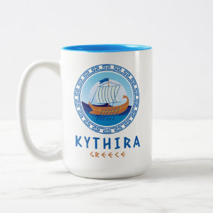 Kythira, Greece Greek Ship Design Two-Tone Coffee Mug