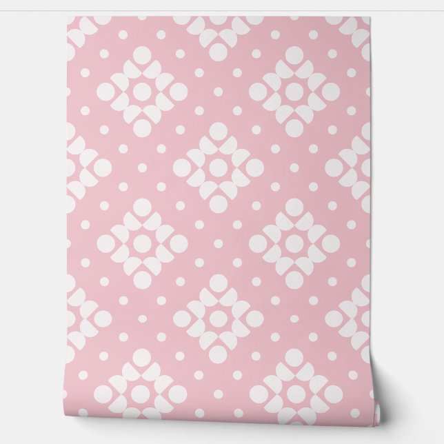 (L) 2502222A Retro Dotty Diamond Pink Background Wallpaper (Unrolling)