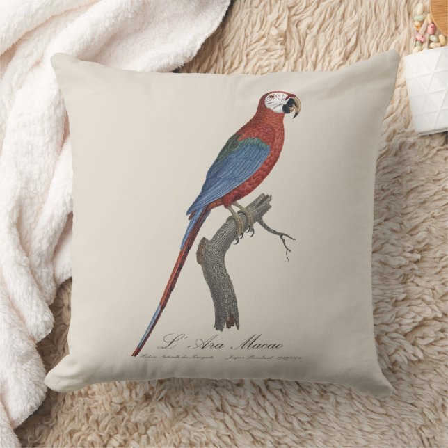 L' Ara Macao / Red and green Macaw  Throw Pillow (Blanket)
