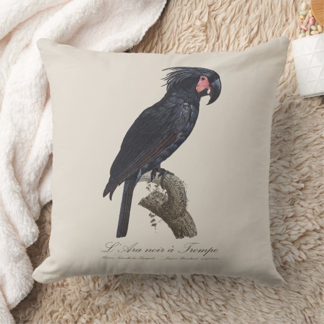 L' Ara Noir a Trompe / Palm Cockatoo  Throw Pillow (Blanket)