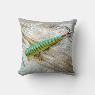 L Cooper Goo Goo Eyes Antique Fishing Lure Throw Pillow
