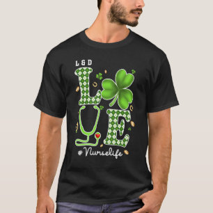 L&D Nurse St Patricks Day Love Stethoscope RN Nurs T-Shirt