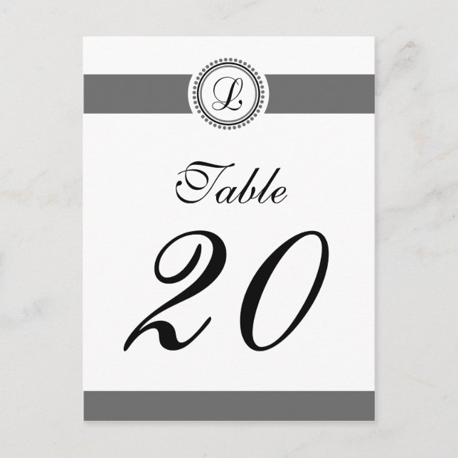 L Dot Circle Monogram Table Number (Black / Grey) Postcard (Front)
