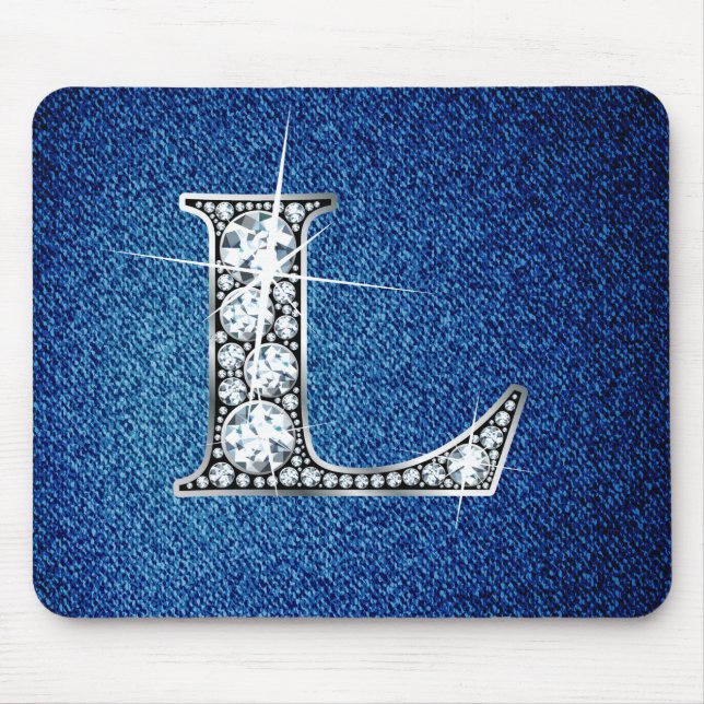 L Faux-"Diamond Bling" on Denim Mousepad (Front)