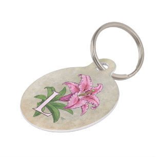 L for Lily Flower Alphabet Monogram Pet Tag