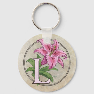 L for Lily Flower Monogram Keychain