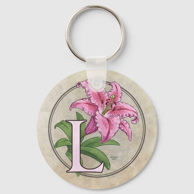 L for Lily Flower Monogram Keychain (Front)