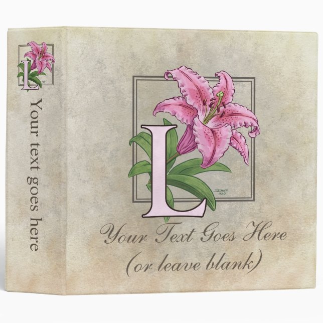 L for Lily Flower Monogram Large Binder (Front/Spine)