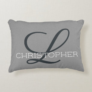 L Initial Personalized Name Black White Grey Accent Pillow