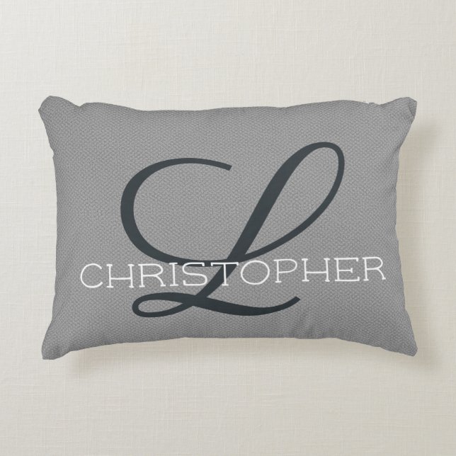 L Initial Personalized Name Black White Grey Accent Pillow (Front)