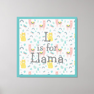 L is For Llama Boho Cute Alapaca Nursery Canvas Print