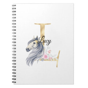 L letter personalised name monogram with horse notebook