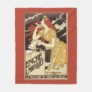 L. Marquet Ink Red-Headed Woman & Harp Fleece Blanket