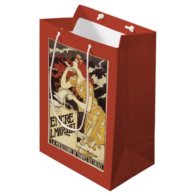 L. Marquet Ink Red-Headed Woman & Harp Medium Gift Bag (Front Angled)
