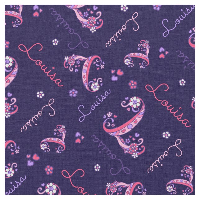 L monogram and personalized name Louisa fabric (Close Up)