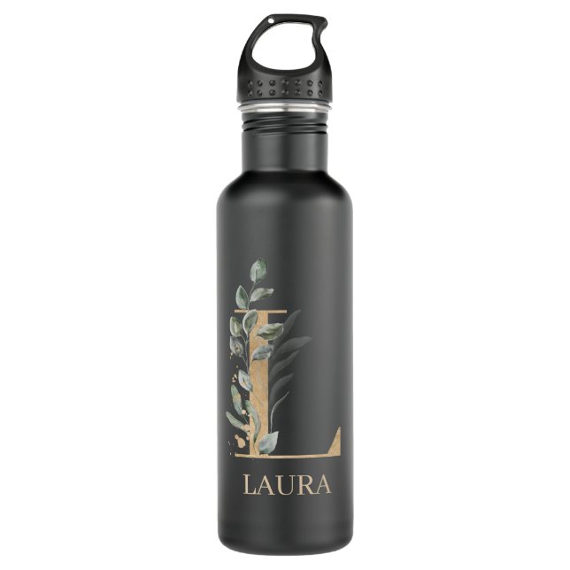 L Monogram Floral Personalized 710 Ml Water Bottle (Front)