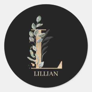 L Monogram Floral Personalized Classic Round Sticker