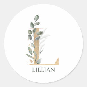 L Monogram Floral Personalized Classic Round Sticker