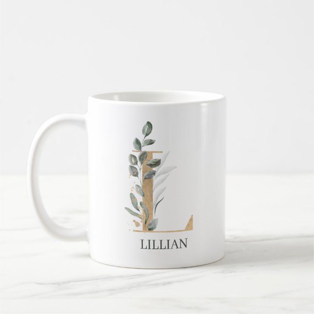 L Monogram Floral Personalized Coffee Mug (Left)