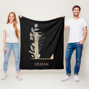 L Monogram Floral Personalized Fleece Blanket