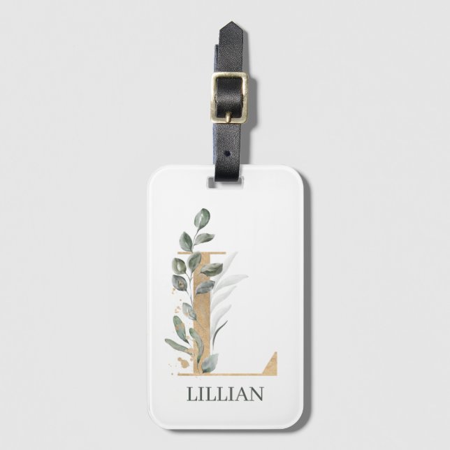 L Monogram Floral Personalized Luggage Tag (Front Vertical)