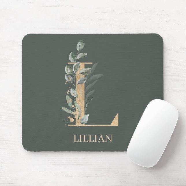 L Monogram Floral Personalized Mouse Pad (With Mouse)