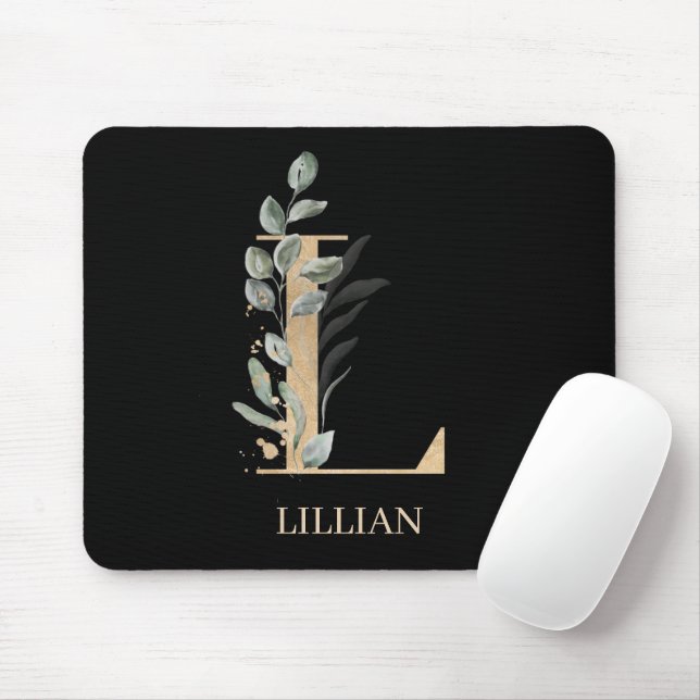 L Monogram Floral Personalized Mouse Pad (With Mouse)