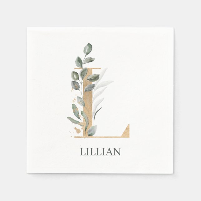 L Monogram Floral Personalized Napkin (Front)