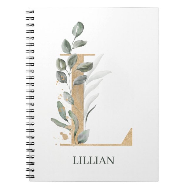 L Monogram Floral Personalized Notebook (Front)
