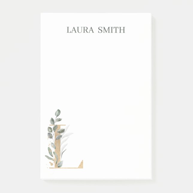 L Monogram Floral Personalized Post-it Notes (Front)