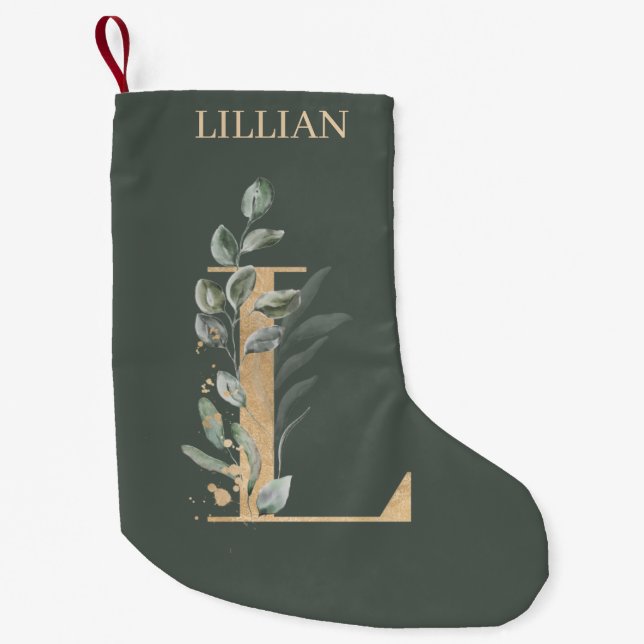 L Monogram Floral Personalized Small Christmas Stocking (Front)