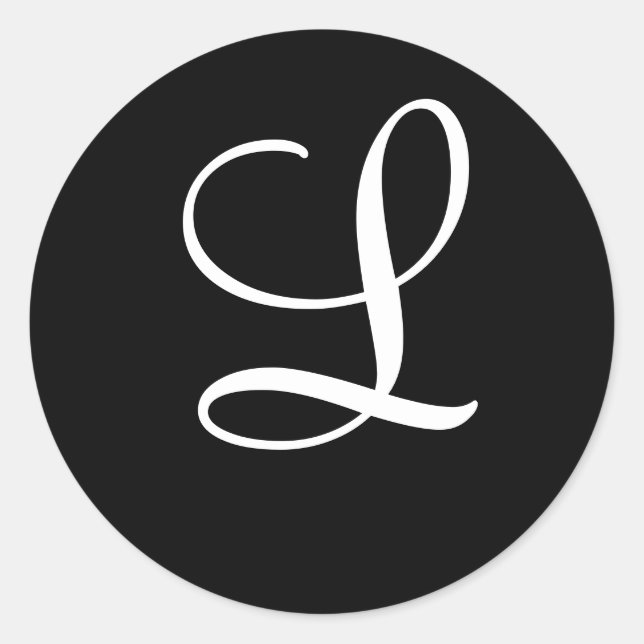 "L" Monogram Initial White on Black Classic Round Sticker (Front)