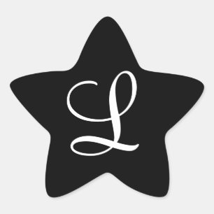 "L" Monogram Initial White on Black Star Sticker