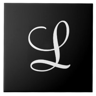 "L" Monogram Initial White on Black Tile