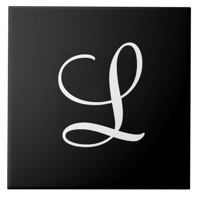 "L" Monogram Initial White on Black Tile (Front)