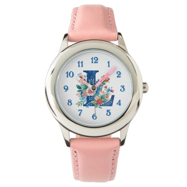 L Monogram ornate floral design Watch (Front)