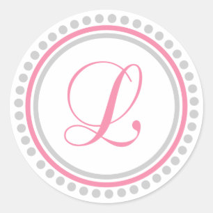 L Monogram (Pink / Silver Dot Circle) Classic Round Sticker