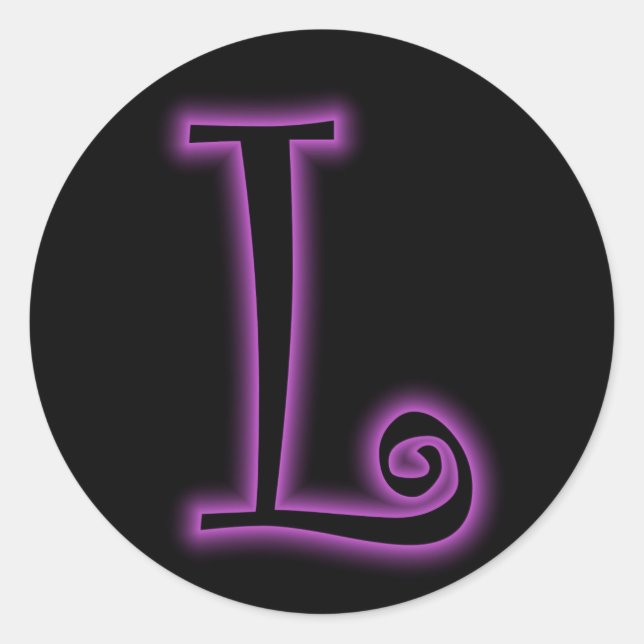 L Monogram Purple Neon Classic Round Sticker (Front)